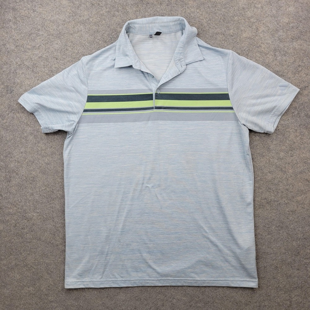 Adidas Polo Shirt Mens Large Blue Chest Stripe Golf Performance Lightweight Top